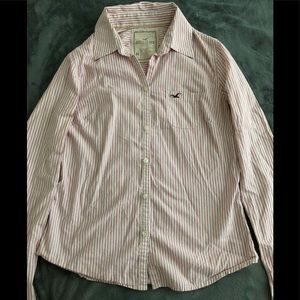 Pink and White Stripped Hollister Button Up Shirt